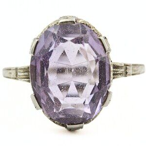 Opulent Antique Edwardian 14K White Gold Amethyst Ring Sz 8.